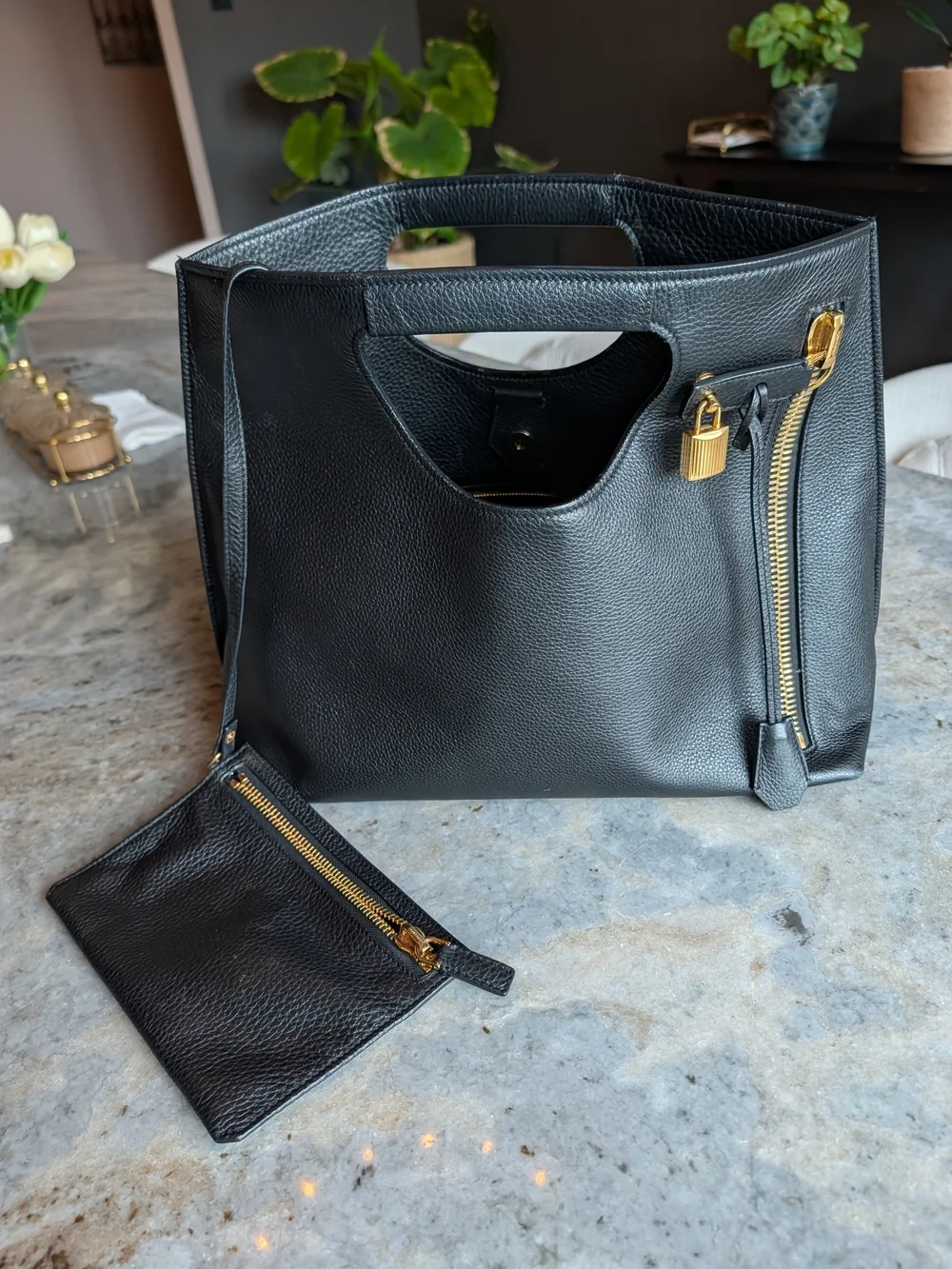 Tom Ford Black Leather Alix Bag with Gold Hardware